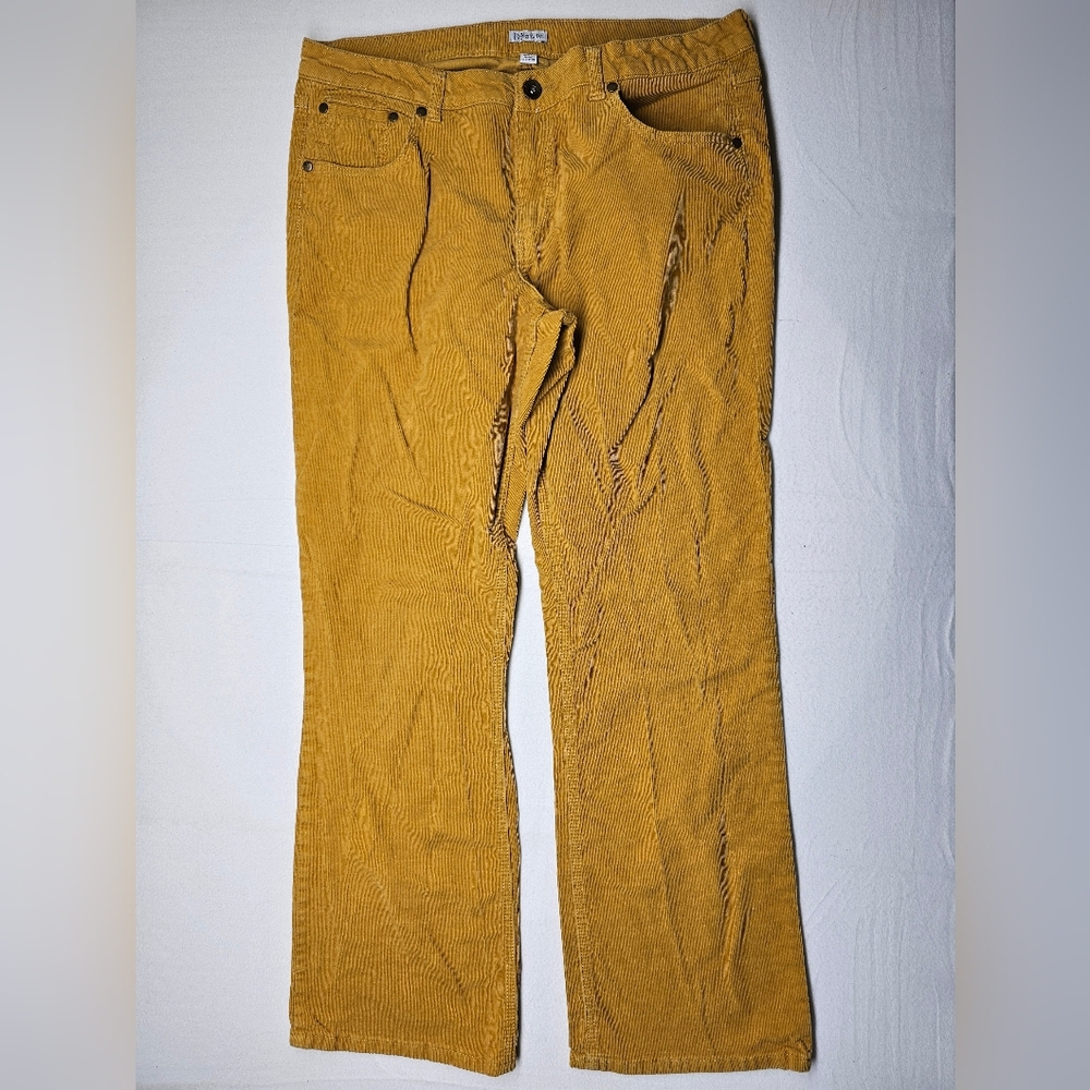 Corduroy Flare Pants Womens High Waist‎ Gold Casual Trousers Retro Style